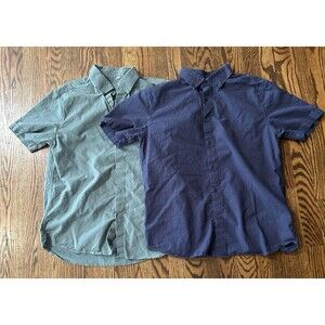 Set of 2 unbranded‎ Men's Size Medium Button Up Linen Shirts Blue Green Casual